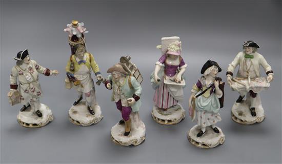A set of six Rudolfstadt Volkstedt figures of street criers tallest 18cm